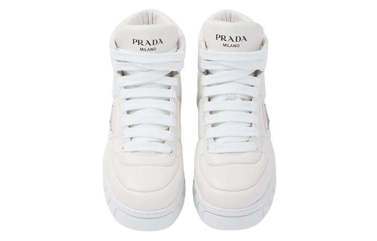 Lookbook Prada Sneakers Kulit Tinggi 'Fesyen Lace-Up Putih' 2TE193_2DL8_F0009