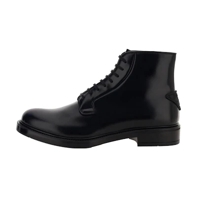 Prada Leather Lace-Up Ankle Boots 'Black'