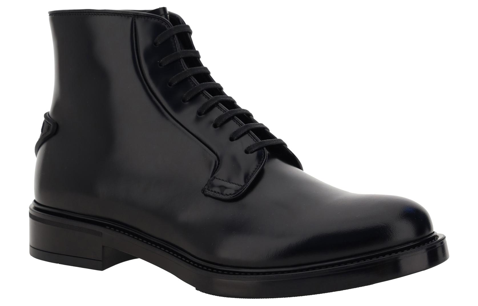 Lookbook プラダ レザー レースアップ アンクルブーツ (黒) 2TG213_055_F0002_F_G000