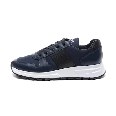 Prada Leather Lace-Up Round Toe Low Top 'Blue CMFT'