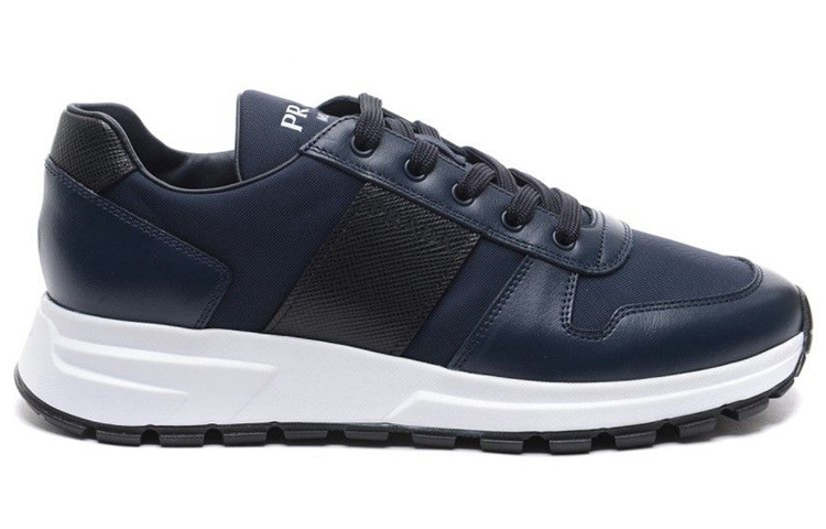 Order Prada Cuir Lacets Bout Rond Low Top ''Confort Bleu'' 4E3463_3L1K_F0HDP_F_G000