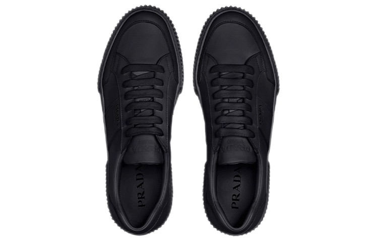 Shop Prada Leather Lace-Up Sneakers 'Black' 4E3574_3ON8_F0002