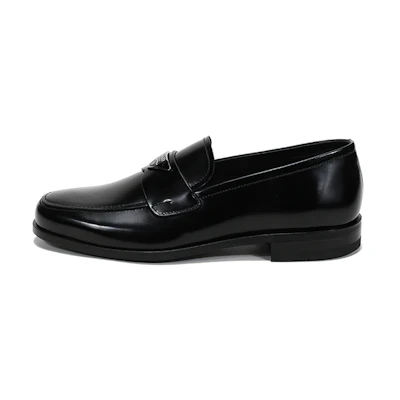 Prada Leather Loafers 'Black Triangle Logo'