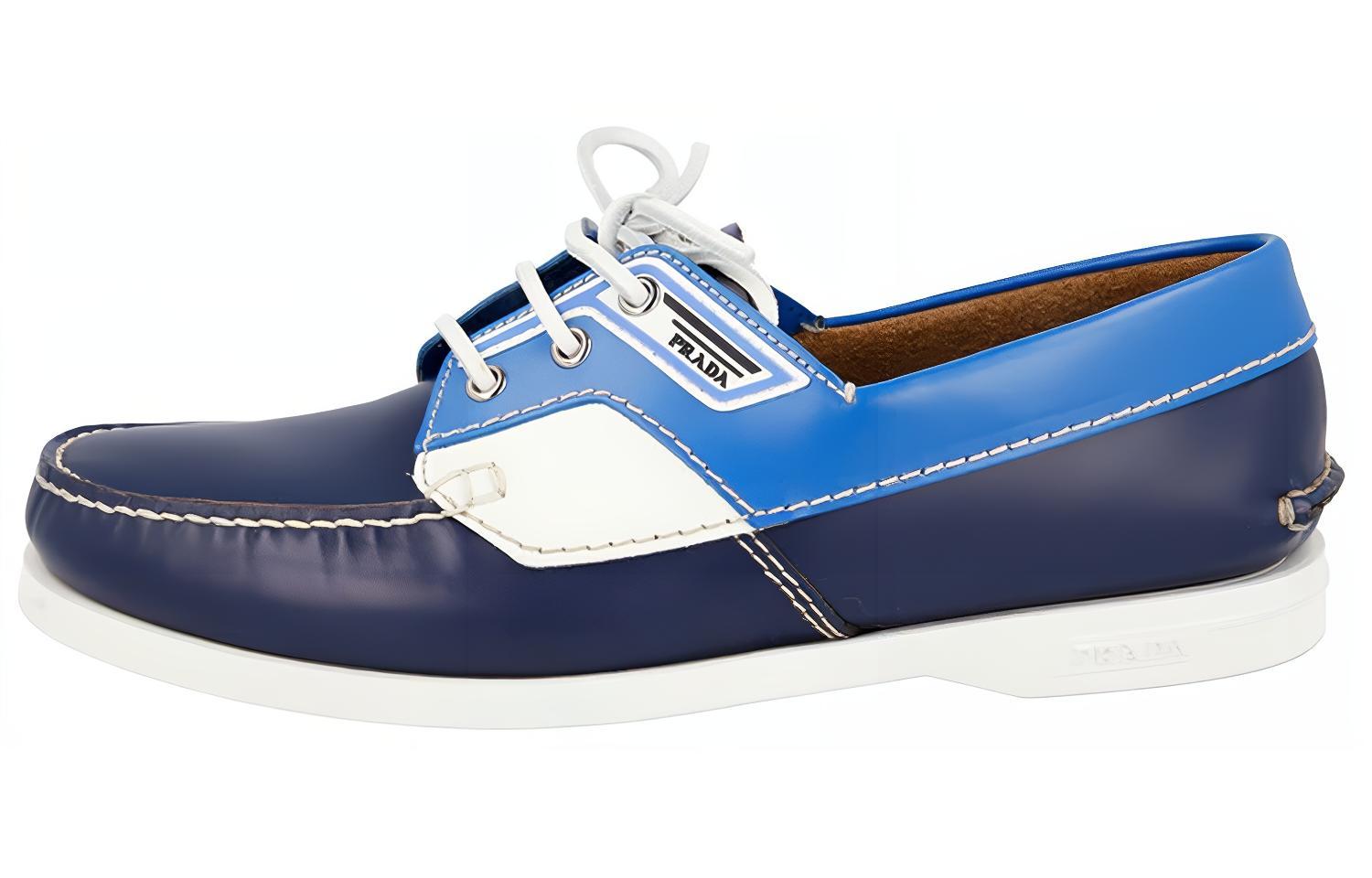 Buy 프라다 네이비 로고 가죽 로퍼 2EG270_X2O_F0OBY