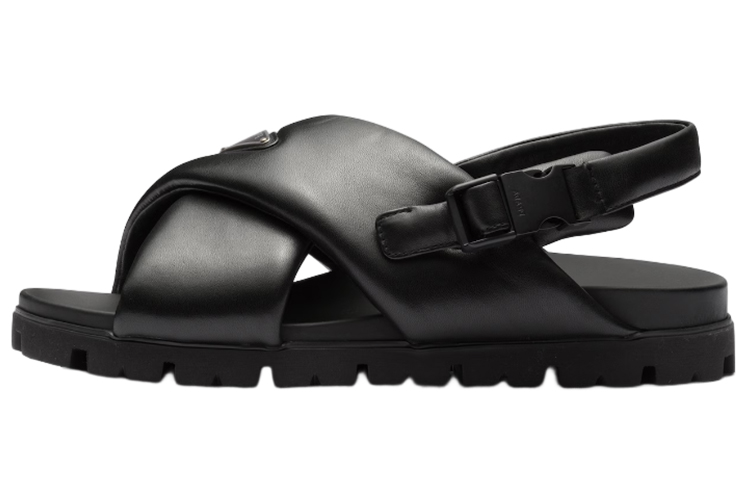 Prada Leather Logo Buckle Sandals 'Black' 2X3089_2DL8_F0002