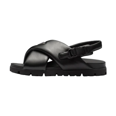 Prada Leather Logo Buckle Sandals 'Black'