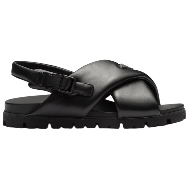 Prada Leather Logo Buckle Sandals 'Black' 圖 2