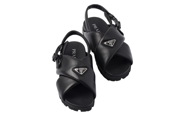 Prada Leather Logo Buckle Sandals 'Black' 圖 4