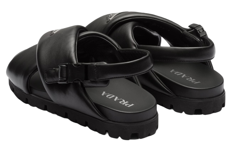 Prada Leather Logo Buckle Sandals 'Black' 圖 5