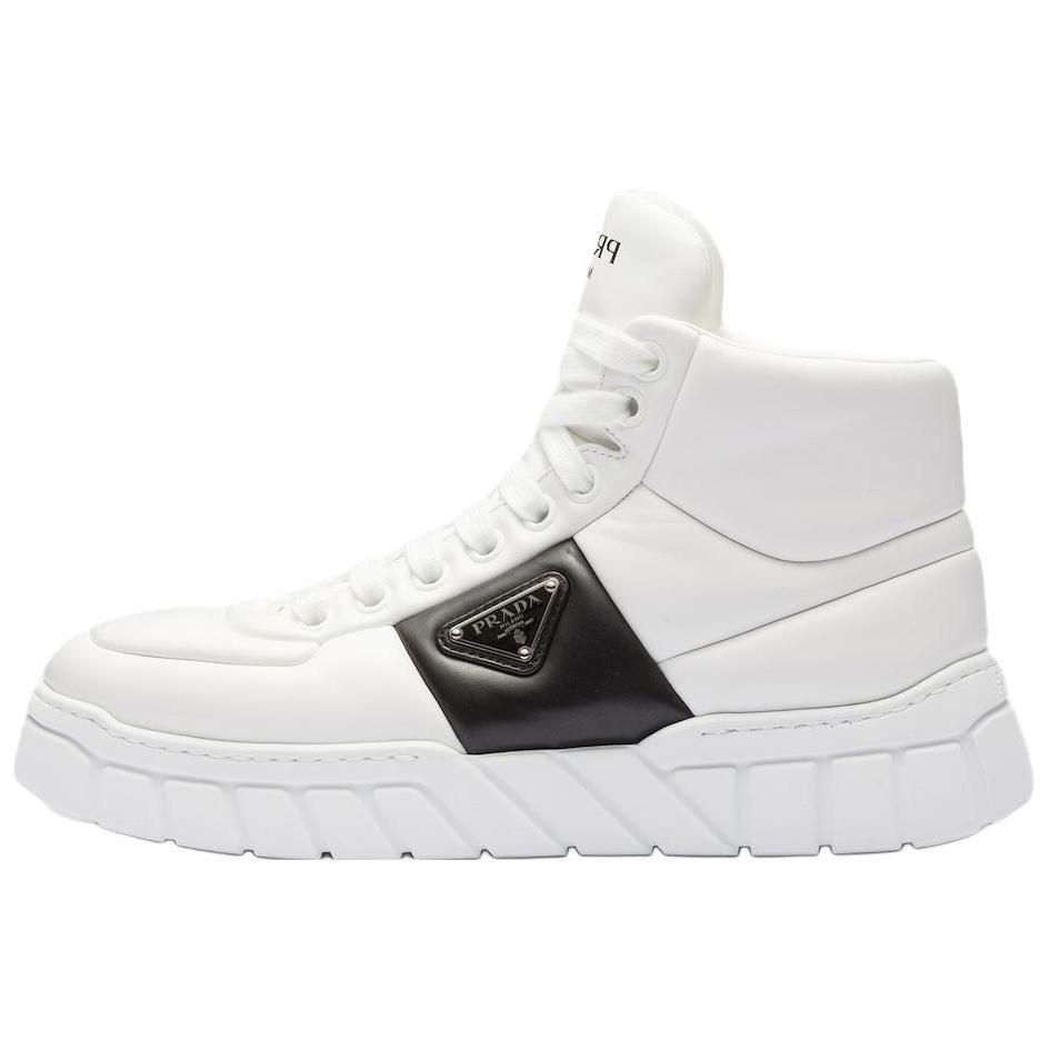 Prada Leather Logo Fashion Sneaker 'Black White'