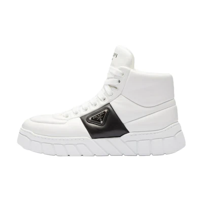Prada Leather Logo Fashion Sneaker 'Black White'