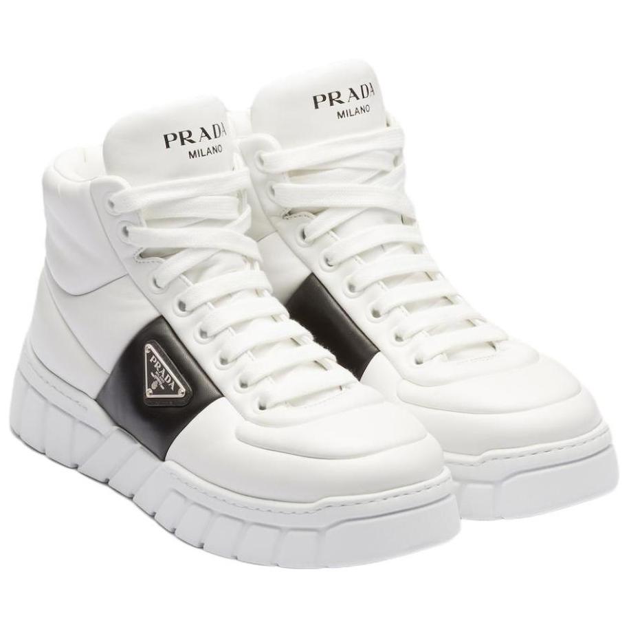 Prada Leather Logo Fashion Sneaker 'Black White' 圖 4