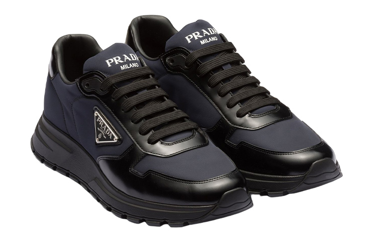 Lookbook PRADA 皮革 時尚束帶 減震 低筒 運動休閒鞋 男款 藍黑