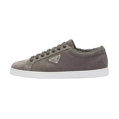 Prada Leather Low-Top Lace-Up Sneaker 'Grey'