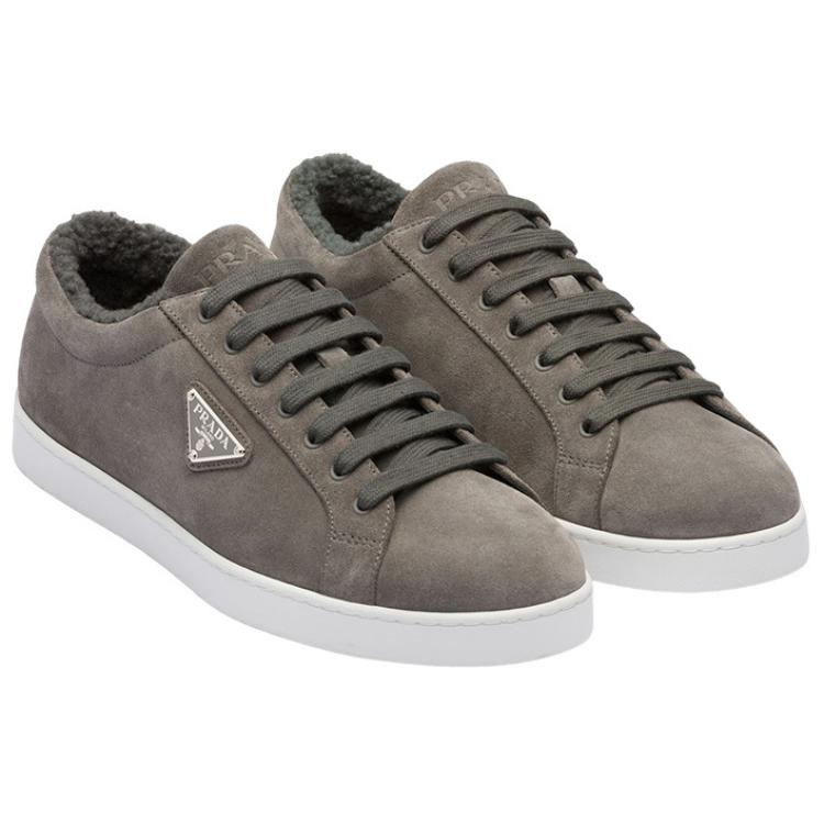Prada Leather Low-Top Lace-Up Sneaker 'Grey' 圖 3