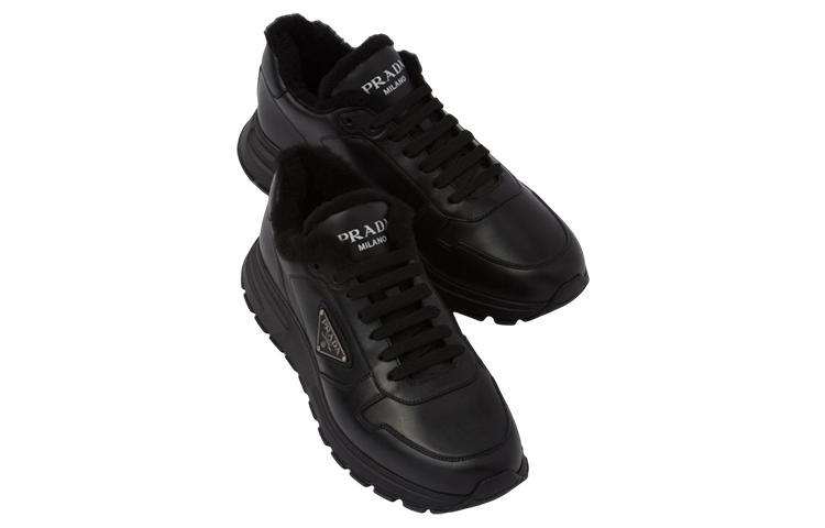 Prada Leather Low-Top Sneakers 'Black Logo' 圖 4