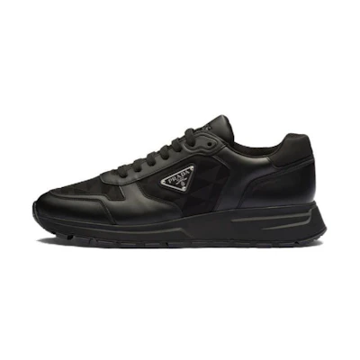 Prada Leather Nylon Lace-Up Round-Toe Low-Top Casual Sneaker 'Black'