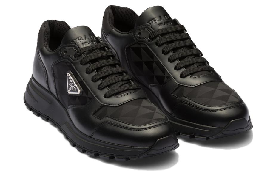 Order 普拉达黑色皮革尼龙系带圆头休闲低帮运动鞋 2EE390_3LNW_F0002_F_G000