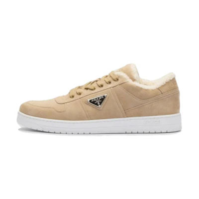 Prada Leather Round-Toe Low-Top Sneakers 'Light Brown'