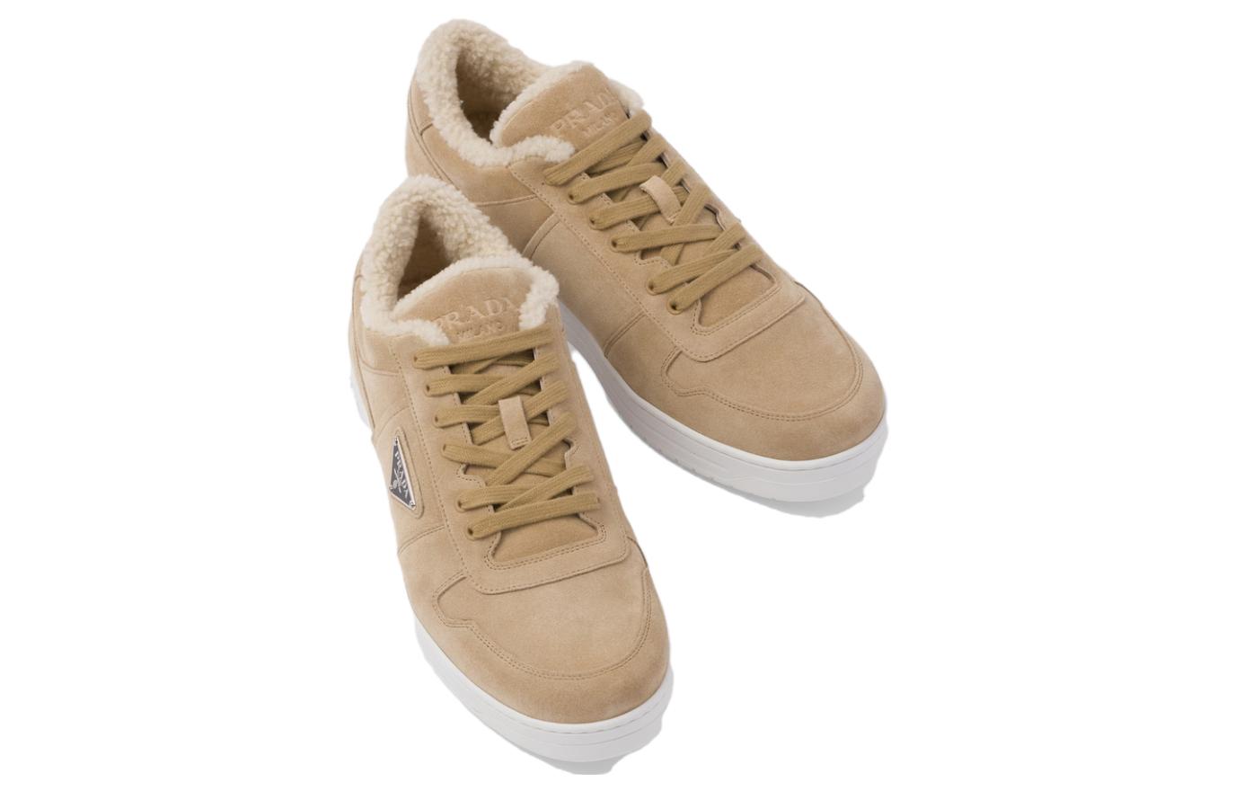 Prada Leather Round-Toe Low-Top Sneakers 'Light Brown' 圖 3