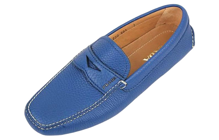 Prada Leather Round-Toe Slip-On 'Blue' 圖 3