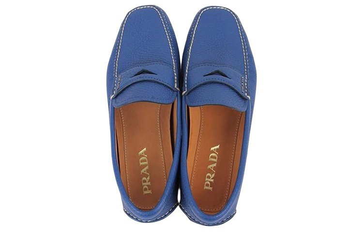 Prada Leather Round-Toe Slip-On 'Blue' 圖 4