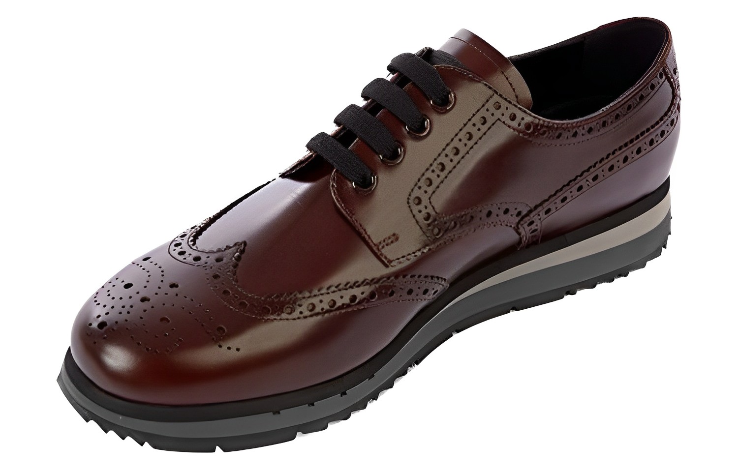 Prada Leather Round Toe Lace-Up Loafers 'Brown' 圖 2