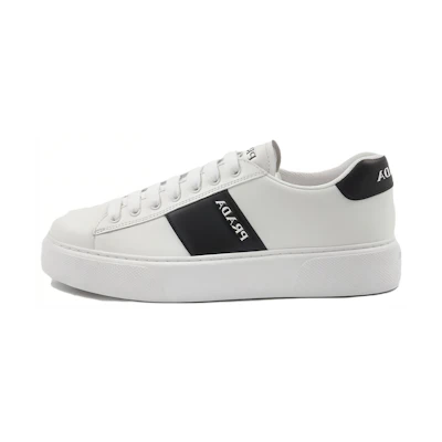 Prada Leather Round Toe Lace-Up Low Top Sneakers 'Black and White'