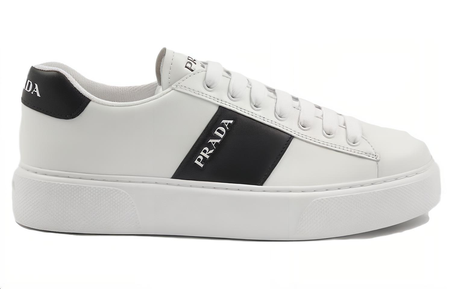 Order Prada黑白拼接圆头系带低帮皮质运动鞋 2EG357_3ON8_F0964