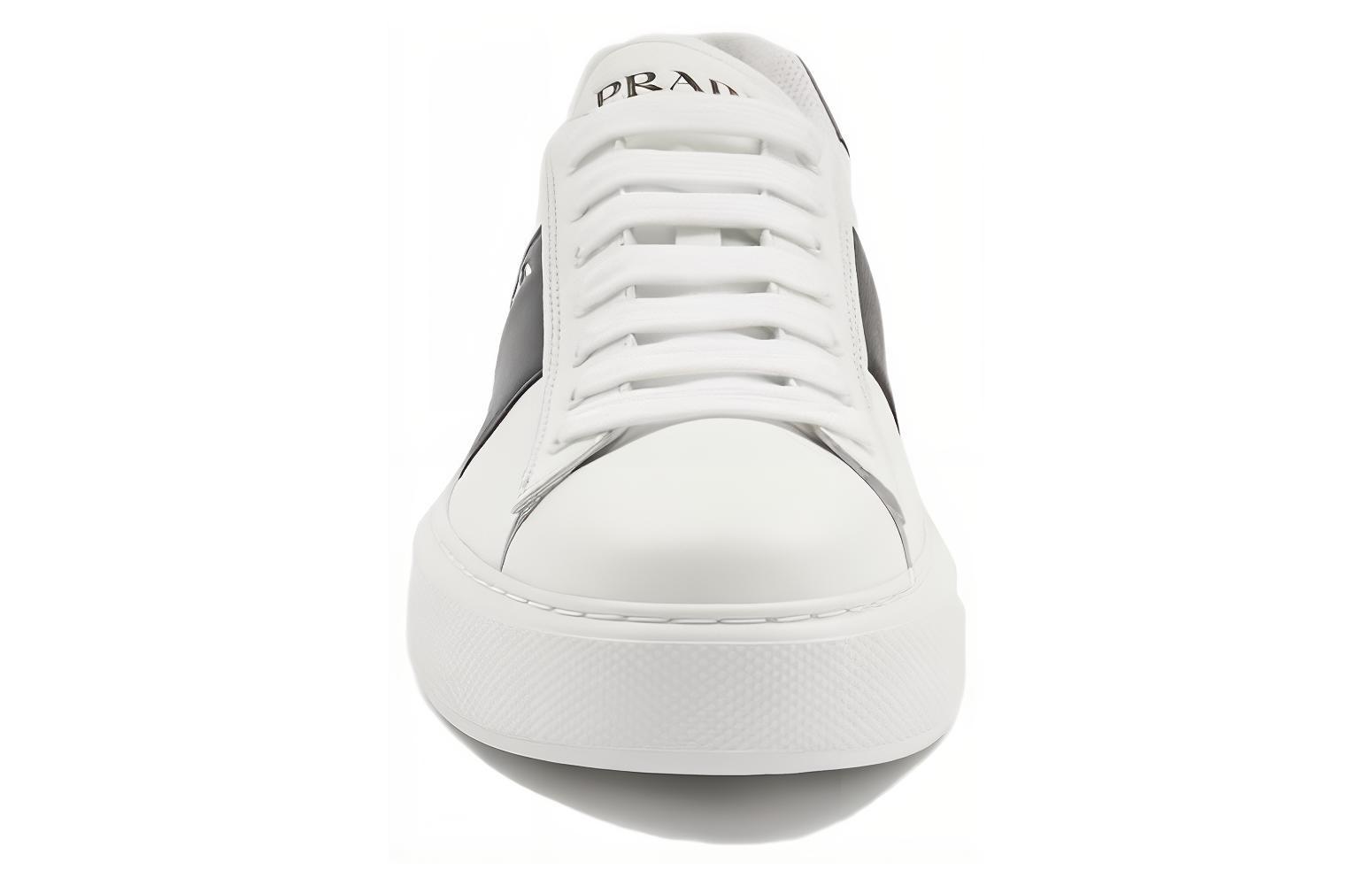 Lookbook Prada黑白拼接圆头系带低帮皮质运动鞋 2EG357_3ON8_F0964