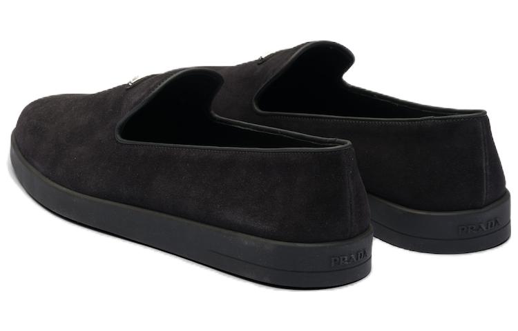 Shop 프라다 블랙 레더 슬립온 슈즈 2DG121_103_F0002