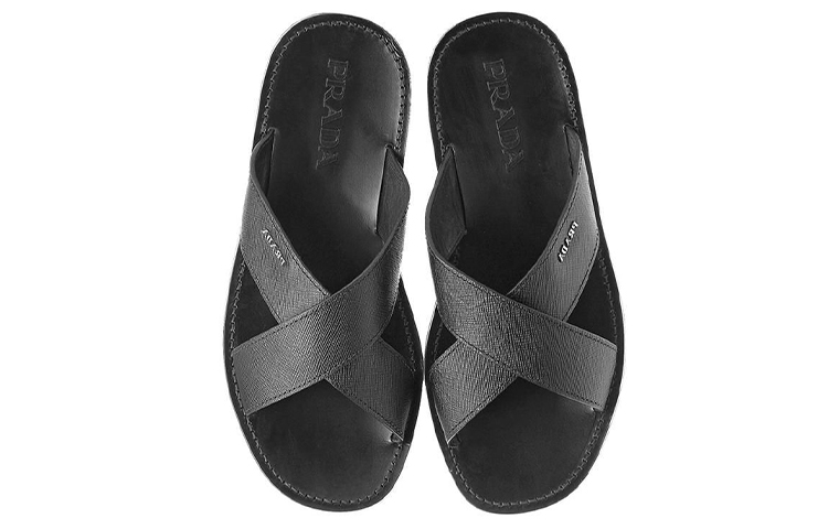 Prada Leather Slip-On Sandals 'Black Fashion' 圖 3