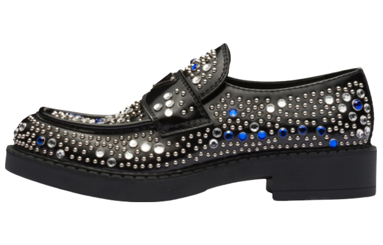 Prada Leather Stud 'Crystal Loafer Black Blue'