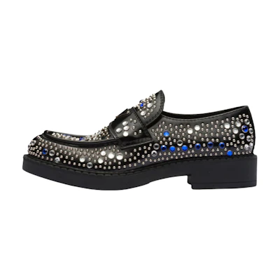 Prada Leather Stud 'Crystal Loafer Black Blue'