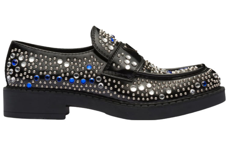 Prada Leather Stud 'Crystal Loafer Black Blue' 圖 2