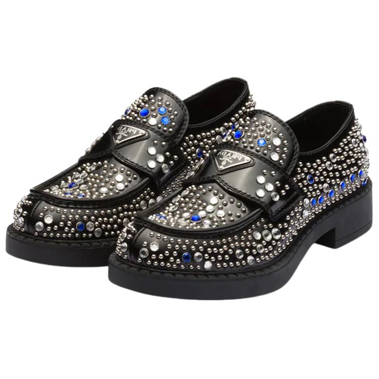 Prada Leather Stud 'Crystal Loafer Black Blue' 圖 3