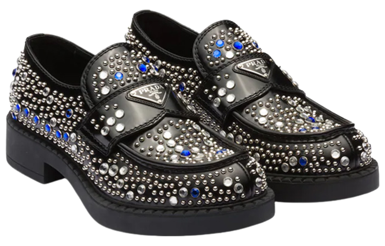 Prada Leather Stud 'Crystal Loafer Black Blue' 圖 4
