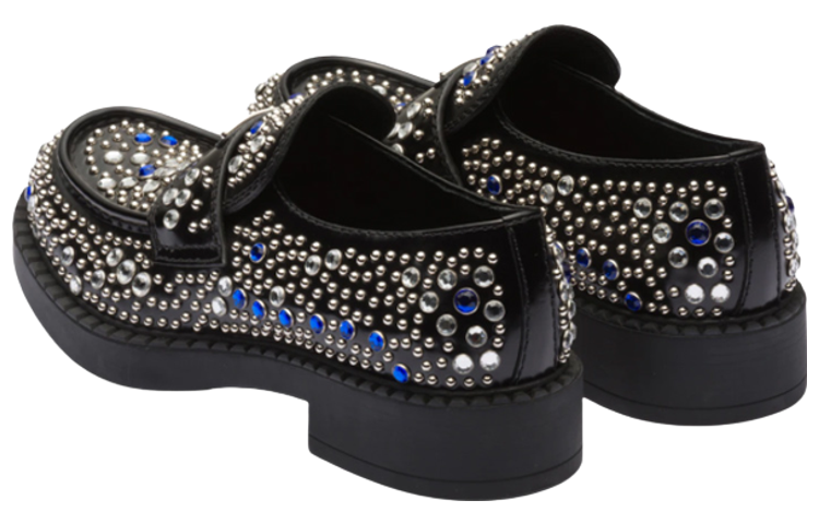 Prada Leather Stud 'Crystal Loafer Black Blue' 圖 5
