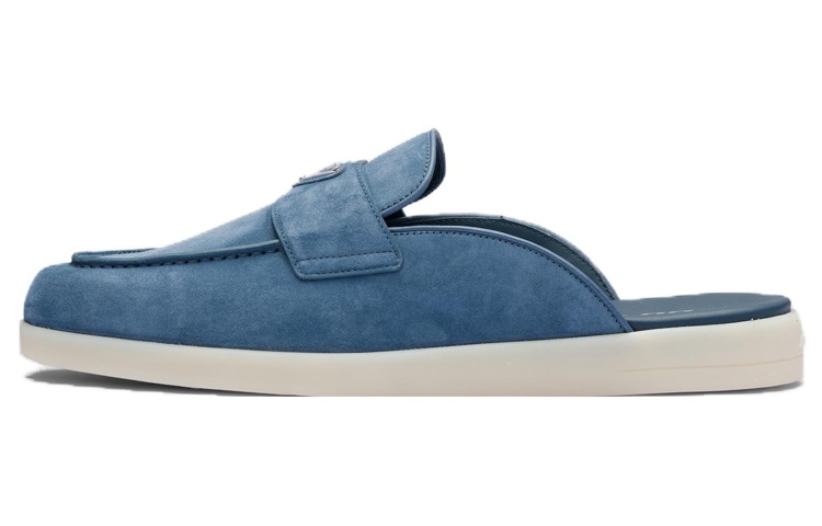 Prada Leather Suede Flat Mule 'Blue'