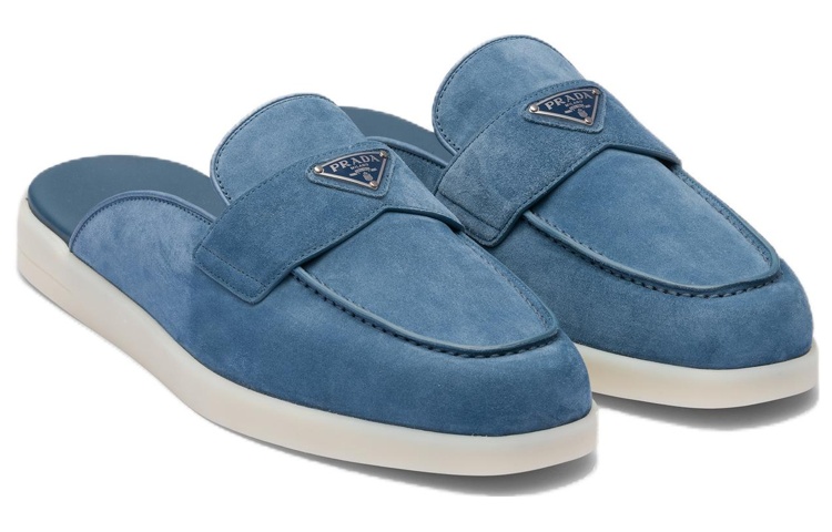 Prada Leather Suede Flat Mule 'Blue' 圖 2