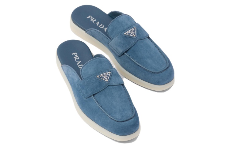 Prada Leather Suede Flat Mule 'Blue' 圖 4