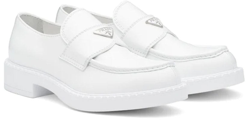 Prada Loafer Datar 'Kulit Putih Mengkilap' 2DE127_055_F0009 Order Prada Loafer Datar 'Kulit Putih Mengkilap' 2DE127_055_F0009