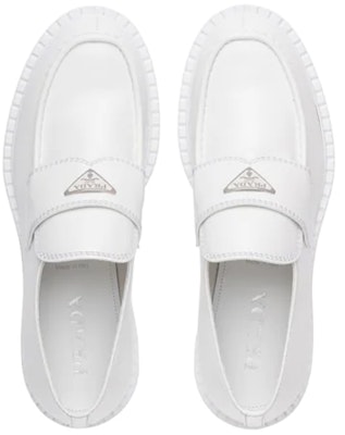 Prada Loafer Datar 'Kulit Putih Mengkilap' 2DE127_055_F0009 Shop Prada Loafer Datar 'Kulit Putih Mengkilap' 2DE127_055_F0009