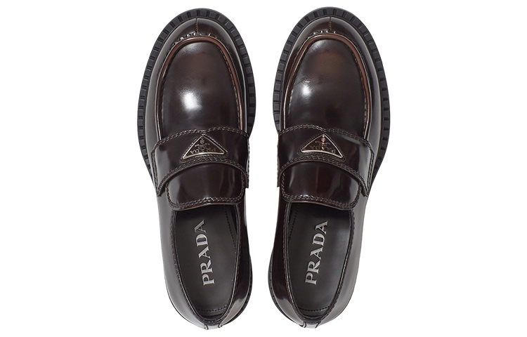 Shop Prada Loafers 'Kulit Coklat Berkilat' 2DE127_055_F0NDI