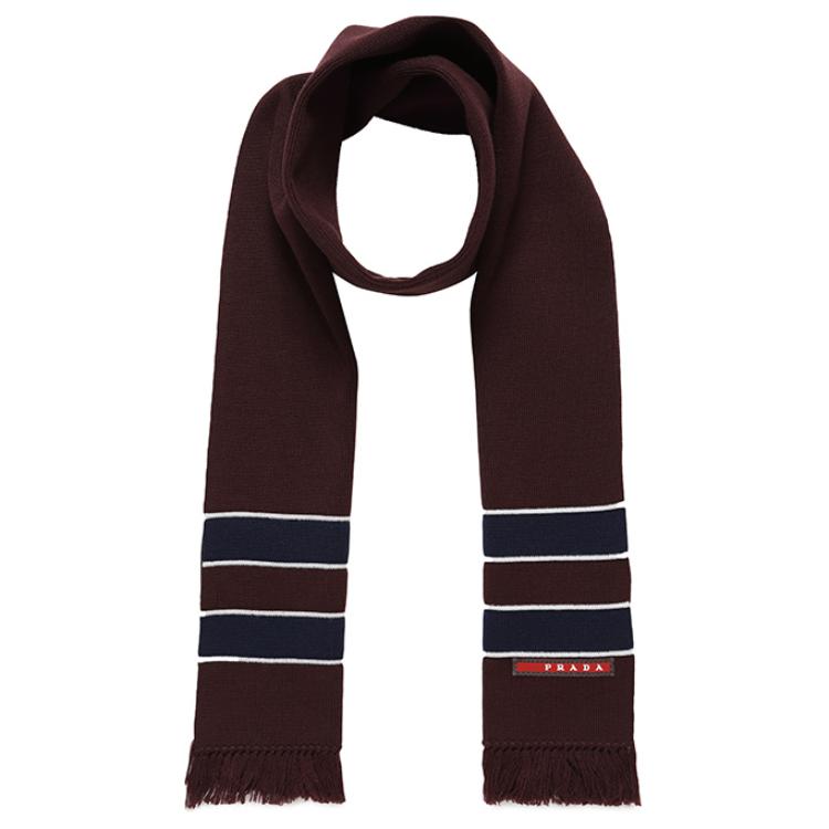 PRADA Logo Detail Woolen Scarf Unisex Couple Style Brown. SMS191 KUS F0043