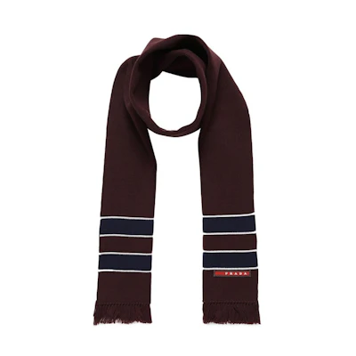 PRADA Logo Detail Woolen Scarf Unisex Couple Style Brown. SMS191 KUS F0043