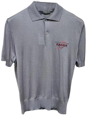 PRADA Logo Embroidered Button Casual Short Sleeve Polo Shirt Men Grey UMB046-1WIO-F0170 Order PRADA Logo Embroidered Button Casual Short Sleeve Polo Shirt Men Grey UMB046-1WIO-F0170