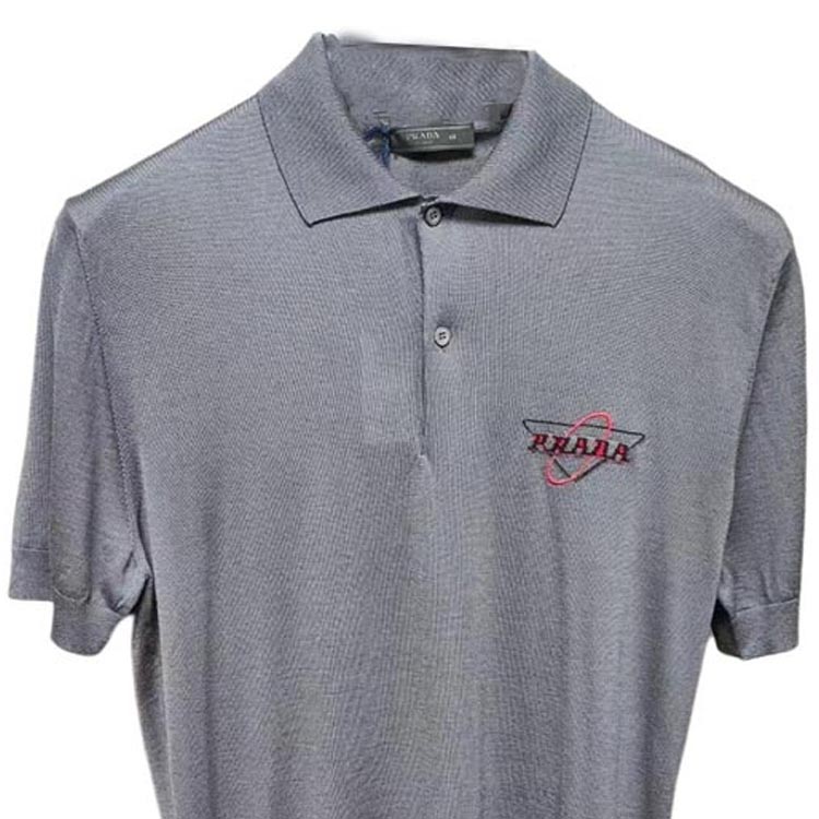 Sizing PRADA Logo Embroidered Button Casual Short Sleeve Polo Shirt Men Grey UMB046-1WIO-F0170