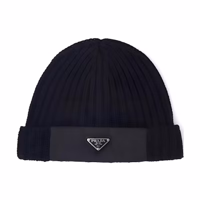 PRADA Logo Knit Wool Beanie Hat UMD446-1WTO-F0002-S-202