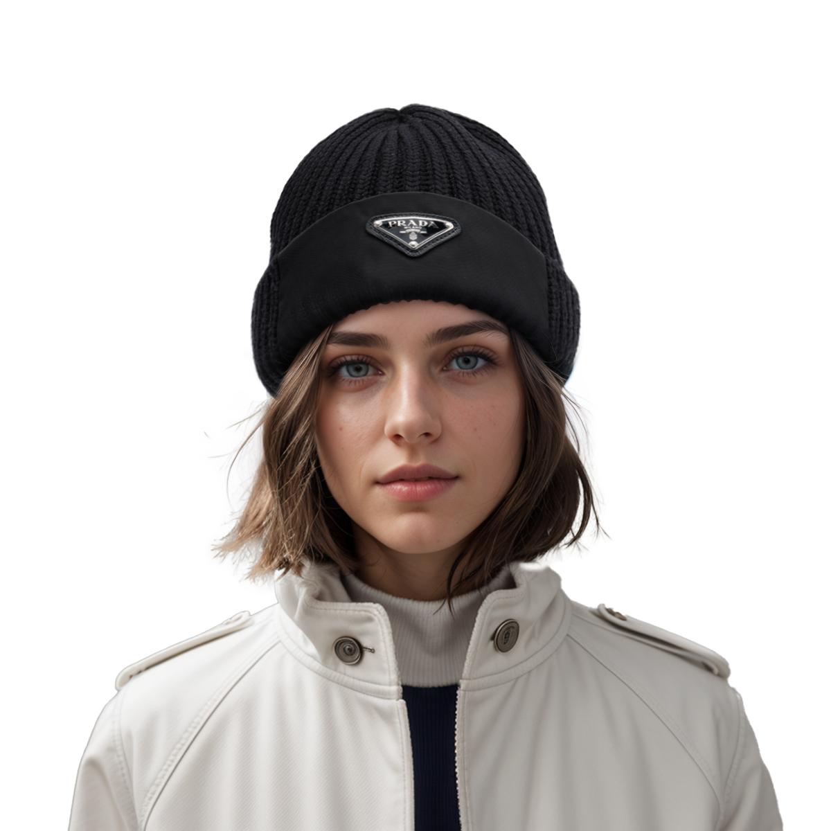 Shop PRADA 羊毛針織Logo毛帽 UMD446-1WTO-F0002-S-202